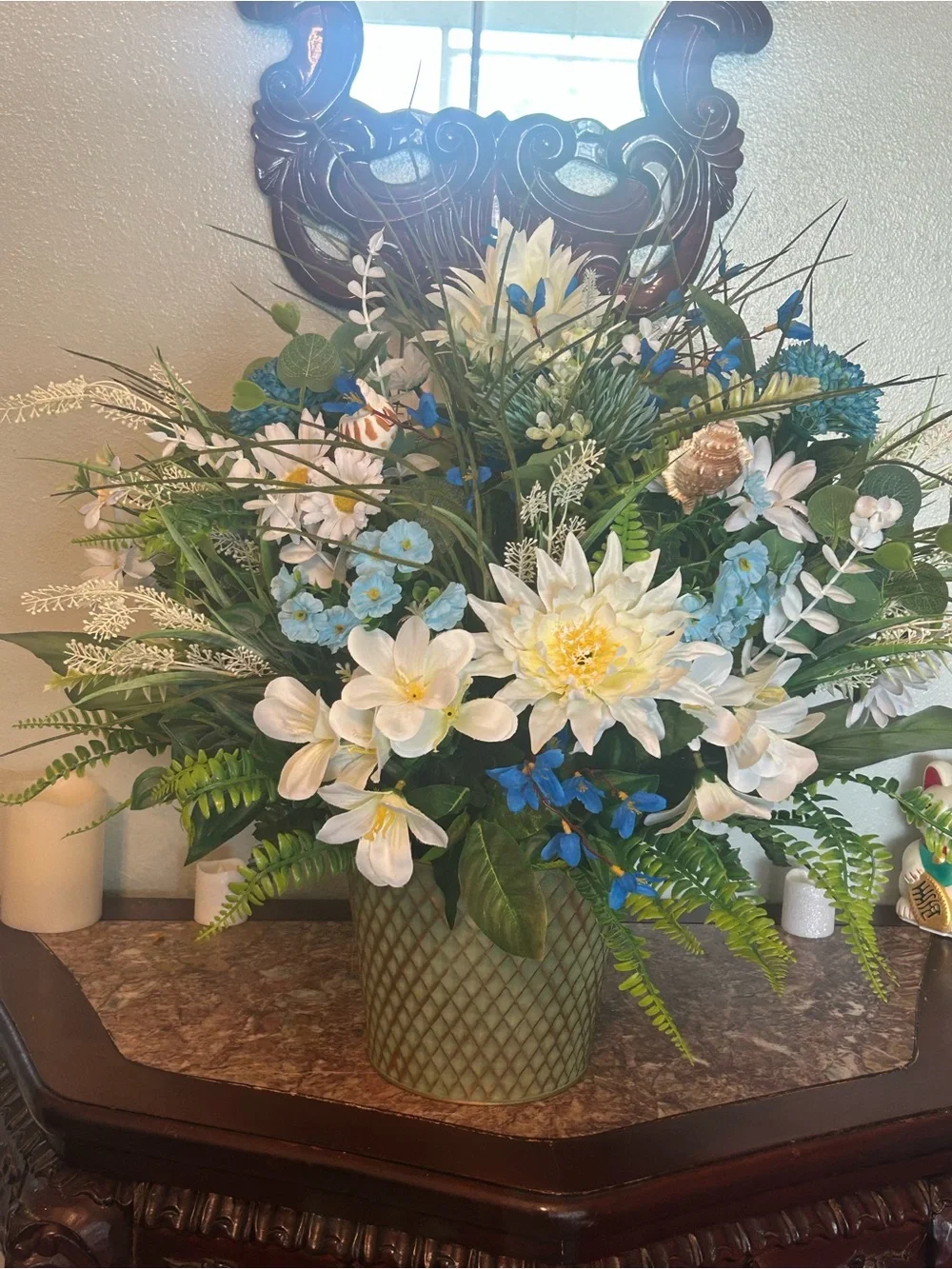 Floral Arrangement with White and Blue Blooms - Home Accents